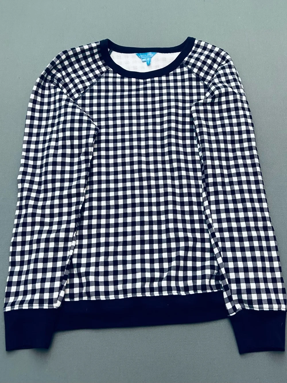 Draper James Preppy Women's Navy and White Classic Gingham Crewneck Sweater - Picture 2 of 7